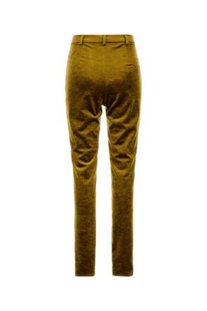 Gucci Womens Olive Green Chenille Skinny Pant Caramelsuede Viscose Mix Pantaloni Trousers
