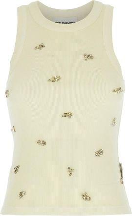Des_Phemmes Green Top With Crystals Decorations On The Front In Cotton Woman