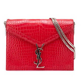 Saint Laurent Pre-owned Womens Kate Chain Wallet Embossed - Red Leather - One Size