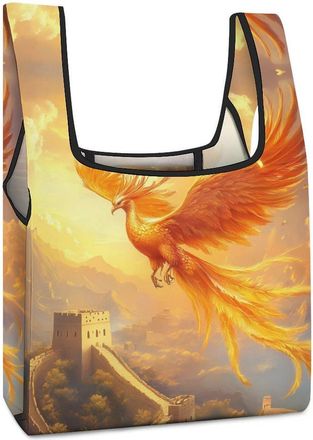 Generic Chinese Phoenixes Shopping Bag Reusable Grocery Tote Bag Foldable Handbag for Travel Picnic