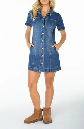 Roxy Dusk After Dark Button-Up Minidress in Mirage Blue at Nordstrom, Size X-Small