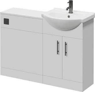 Alexander James Alexander James Cento Gloss White 1150mm 2 Door Vanity Unit Toilet Suite - 1150mm - Gunmetal Grey 96mm Bar HandleWithout James Toilet Pan