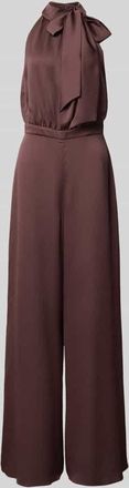 Swing Jumpsuit mit Zierschleife in Dunkelbraun, Gr&ouml;&szlig;e 38