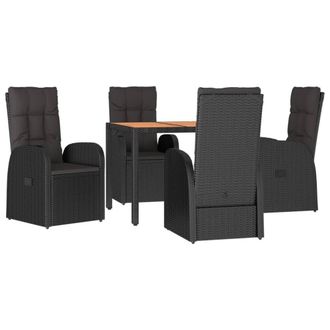 Berkfield Home Beautiful 5 Piece Garden Dining Set Black Poly Rattan&Solid Wood
