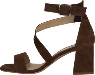 Notre-V Schoenen, Dames, Bruin, 38 EU, Leer, Sandalen met blokhak