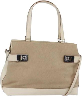 Ferragamo Pre-owned Handbags, female, Beige, Size: ONE SIZE Pre-owned Canvas Handbag
