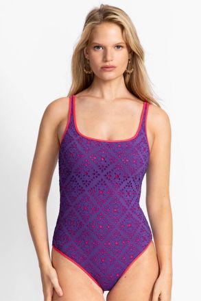 Johnny Was Scoop Neck Tank One Piece In Frisell Eyelet Purple-Red
