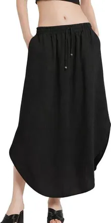 ottod'Ame Linen Long Skirt in Black at Nordstrom, Size 42