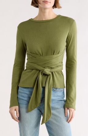 Go Couture Tie Front Knit Sweater in Aventurine at Nordstrom Rack, Size Medium
