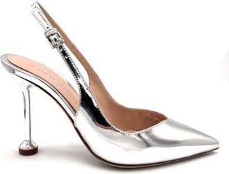 Ninalilou Zilveren Spiegel Slingback Hakken - Dames - Pumps - Grijs - 35 EU - Leer - Schoenen