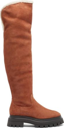 Stuart Weitzman Luxueuze Bedford Over-de-Knie Laarzen - Dames - Hoge Laarzen - Bruin - 37 EU - Su&egrave;de - Schoenen
