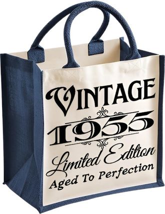 Generic 70th Birthday Midi Jute Bag 1955 Vintage Limted Edition Aged To perfection (Navy)