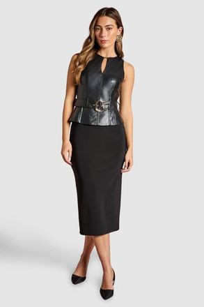 Coast Pu Bodice Pencil Midi Dress in Black at Nordstrom, Size 12