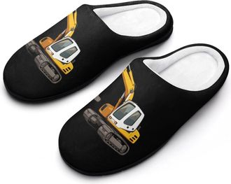 Generic Excavator Engineering Vehicle Truck Mens Slippers Memory Foam Winter Warm Sandals Slip On House Shoes Size 7-14
