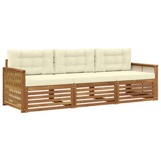 vidaXL Conjunto De Sof&aacute;s De Exterior Con Coj&iacute;n 3 Pcs Natural Y Crema Vidaxl