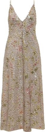 Alberta Ferretti Multicolor Embellished V Neck Maxi Dress