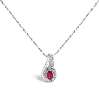 House of Brilliance 925 Sterling Silver Red Ruby and Diamond Accent Milgrain Swirl Pendant Necklace