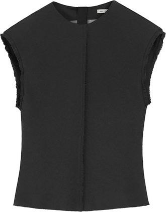 Ami Mouwloze top met gerafelde rand - Zwart