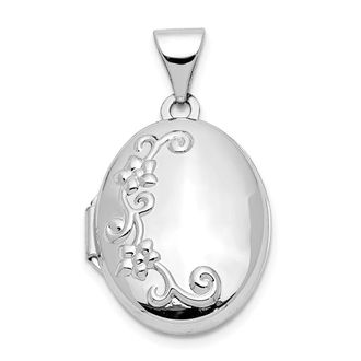 Diamond2Deal 14k White Gold Floral 17mm Oval Locket