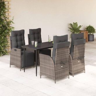 vidaXL Set Comedor De Jard&iacute;n 5 Piezas Con Cojines Rat&aacute;n Sint&eacute;tico Gris Vidaxl