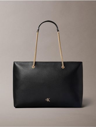 Calvin Klein Womens Archive Hardware Chain Strap Tote Bag - Black