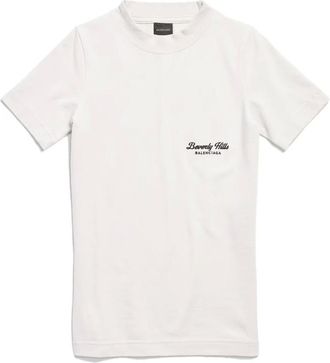Balenciaga Tops, Dames, Wit, S, Katoen, Beverly Hills Logo T-Shirt Vrouwen