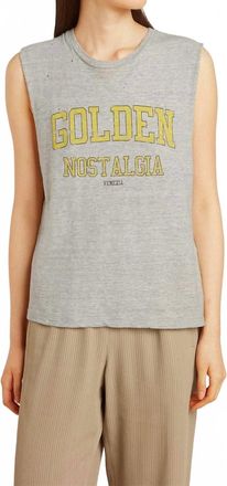 Golden Goose Sleeveless Slim Jersey With Print In Grey Melange/yellow