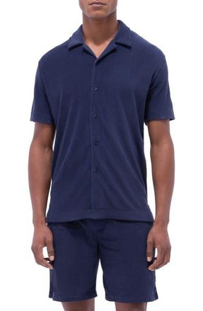 Bugatchi Terry Cloth Camp Shirt in Navy at Nordstrom, Size Xx-Large