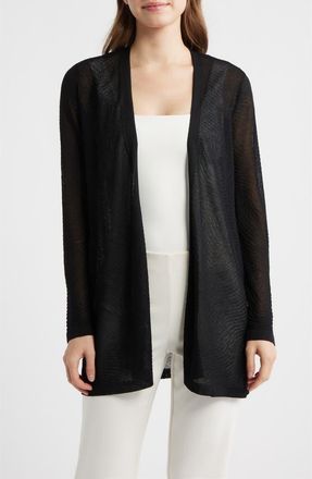 Anne Klein Texture Stitch Sheer Long Cardigan in Anne Black at Nordstrom, Size X-Large