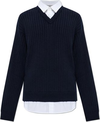 Balenciaga Jersey de Algod&oacute;n con Detalles de Camisa - Knitwear - Hombre - Azul - M