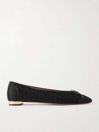 Aquazzura Ballerine In Crochet Con Finiture In Gros-grain, Pelle E Fiocco Gioia - Nero