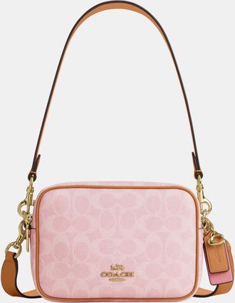 Coach Womens Mini Carey Crossbody Bag In Signature Canvas With Charms - Pink - One Size