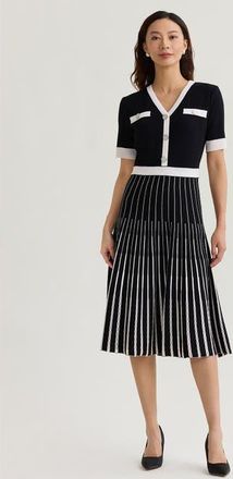 Misook Fit & Flare Two-Tone Soft Knit Midi Dress in Black at Nordstrom, Size Xx-Large