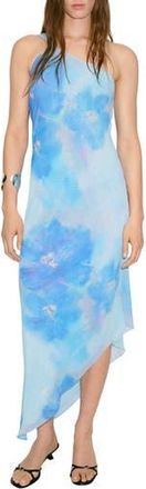 Mango Floral Print Asymmetric Scarf Dress in Blue at Nordstrom Rack, Size 8