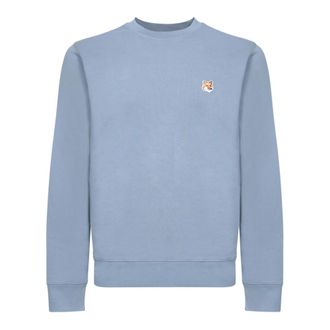 Maison Kitsuné Sweatshirts, male, Blue, Size: XL Blue Sweatshirt with Fox Embroidery