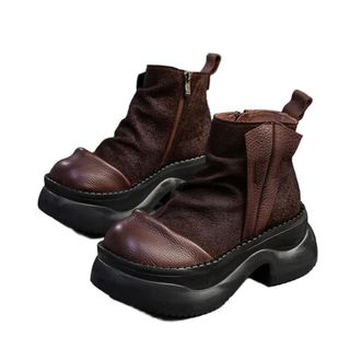 Generic QXDZSW 6.5cm Suede Moccasins Chimney Fashion Ankle Booties Autumn Ladies Motorcycle Spring Boots Women Shoes Brown