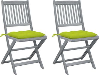 vidaXL Sillas Plegables (2 Unidades) Con Cojines, De Madera Maciza De Acacia. Vidaxl
