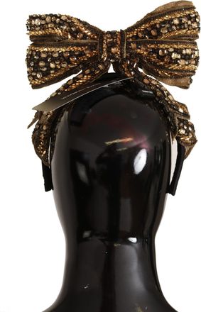 Dolce & Gabbana Gold Crystal Beaded Sequined Silk Bow Headband Womens Diadem