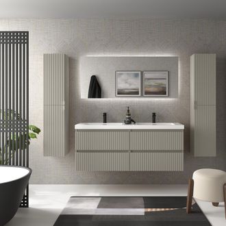 Cygnus Bath Mueble De Ba&ntilde;o Kira 140cm Gris Mate 4 Cajones Lavabo Toscana 2 Pozas Carga Mineral