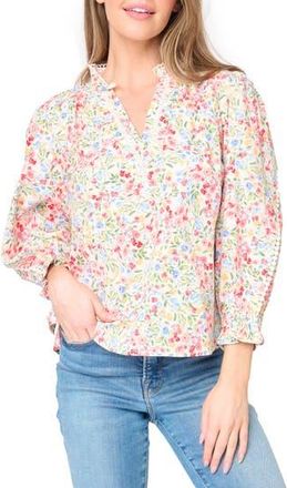 Gibsonlook Aria Floral Lantern Sleeve Poplin Top in Wild Bouquet at Nordstrom Rack, Size Xx-Small