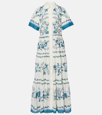Erdem Floral cotton and linen tiered shirt dress