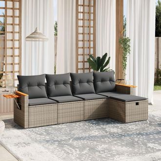 vidaXL Juego De Sof&aacute;s Jard&iacute;n Con Cojines 5 Pzas Rat&aacute;n Sint&eacute;tico Gris Vidaxl
