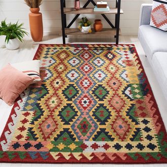 Safavieh Aspen Hand Made Area Rug, Red / Green Bohemian Style Non-Shedding