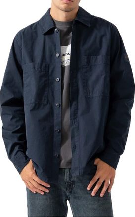 HUGO BOSS Mens Collared Neck Long Sleeve Regular Fit Shirt in Dark Blue - Size Small