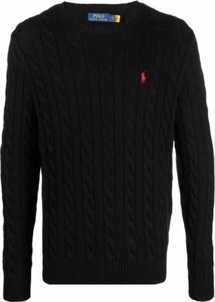 Polo Ralph Lauren Kabeltrui - Heren - Ronde hals truien - Zwart - M - Katoen - Truien & Vesten