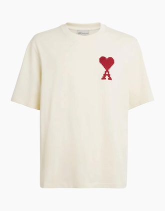 Ami Mens Ami Paris Ami De Coeur Zig Zag Logo T-Shirt in Beige - Cream - Size: 42