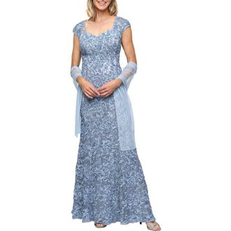 Alex Evenings Soutache Mermaid Gown with Shawl in Skyblue at Nordstrom, Size 12P