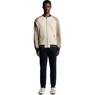 Lyle & Scott Interlock Contrast Raglan Bomber Jacket in Cobblestone at Nordstrom, Size Xx-Large