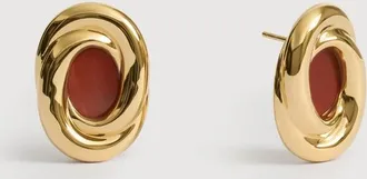 Monica Vinader Gold Ochre Gemstone Stud Earrings Red Jasper