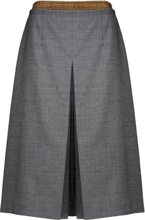 Prada Rokken, Dames, Grijs, M, Wol, Midi Wolrok